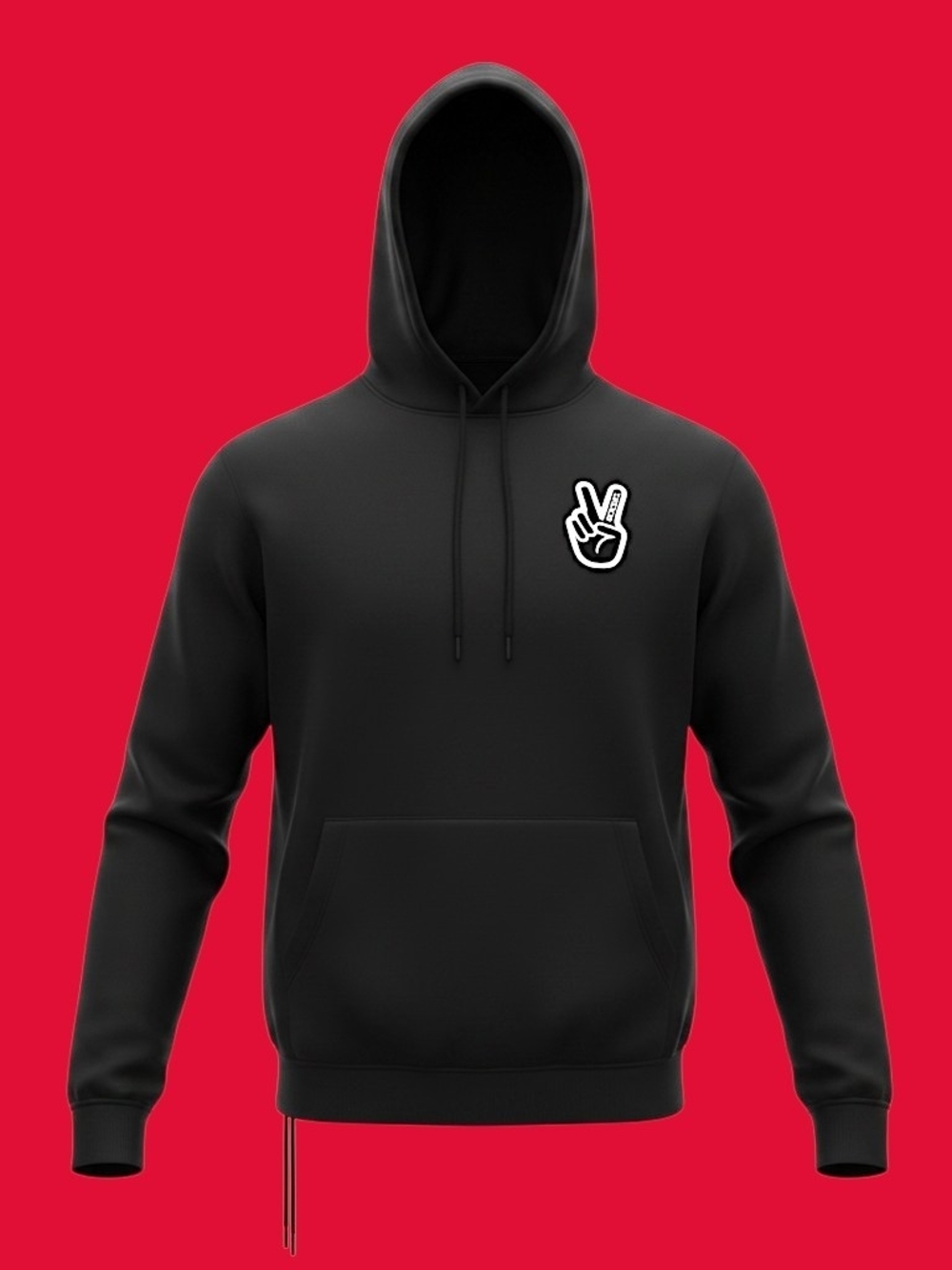 🚹 L US — Deuce Peace Sign Hoodie w/ Adjustable Hem [BLACK]